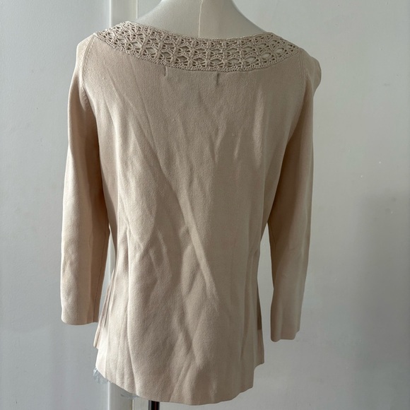 Vtg Linda Matthew’s Boho Ivory Crochet Embroidered Top Sz M Lace Cottage Core - Picture 6 of 8